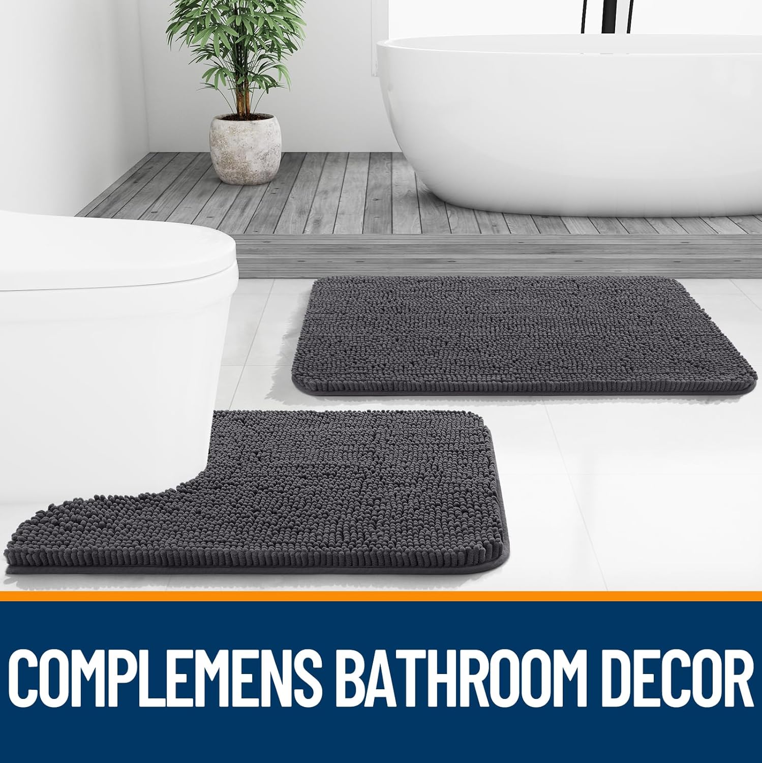 OLANLY Bathroom Rugs - Extra Soft Chenille Bath Mats | Quick-Dry, Machine Washable, 30x20, Dark Grey