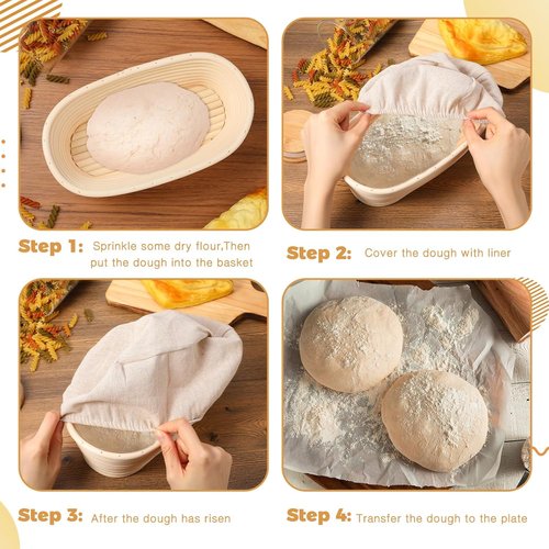 Gejoy 12-Piece Oval Bread Proofing Basket Set - Sourdough Dough Bowls with Cloth Liner & Scraper | 10 Inch