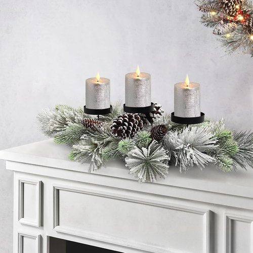 Flocked Pine Needles Christmas Table Centerpiece by [Brand Name] - 27.5 Inch Frosted Pine Cones for Festive Dining
