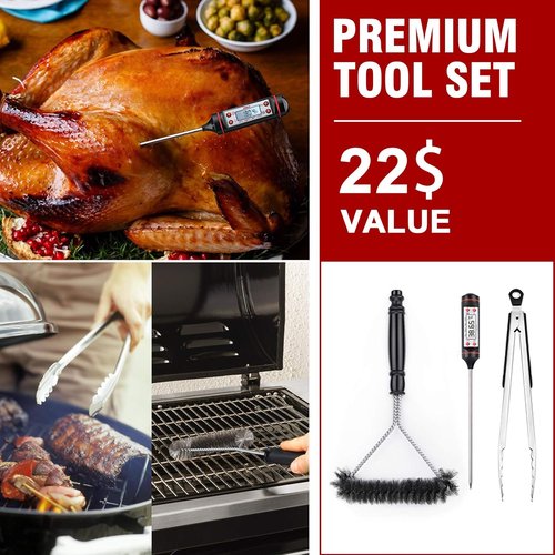Kingkong 7106 Grill Cover for Weber Spirit 200/300 Series - Includes Grill Brush, Tongs & Thermometer