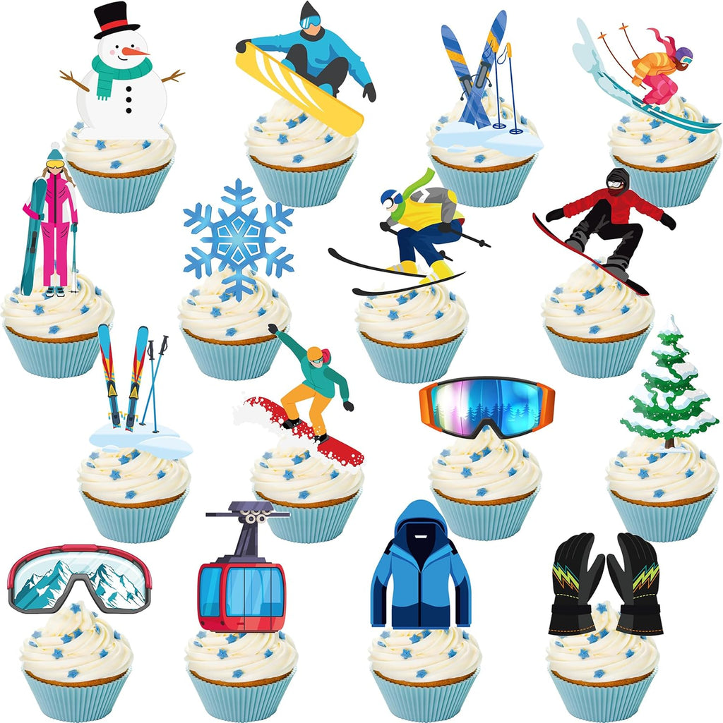 Skiennix Skiing Cupcake Toppers - 48Pcs Winter Party Decorations | Snowboard Birthday Picks