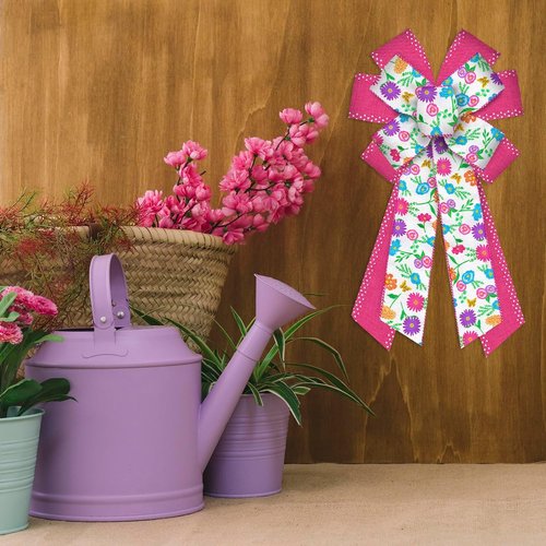 ABTOLS Large Spring Bows - Pink Dot Wreath Bows for Front Door | Colorful Floral Burlap Decor