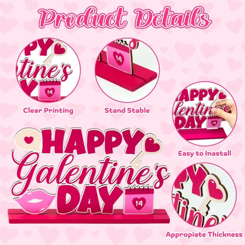 A1diee Galentine's Day Wooden Table Signs Decor- 5Pcs Pink Heart Tiered Tray Centerpieces, Cute Valentine's Day Love Letter Freestanding Table Decoration Signs for Home Happy Galentine Party Birthday