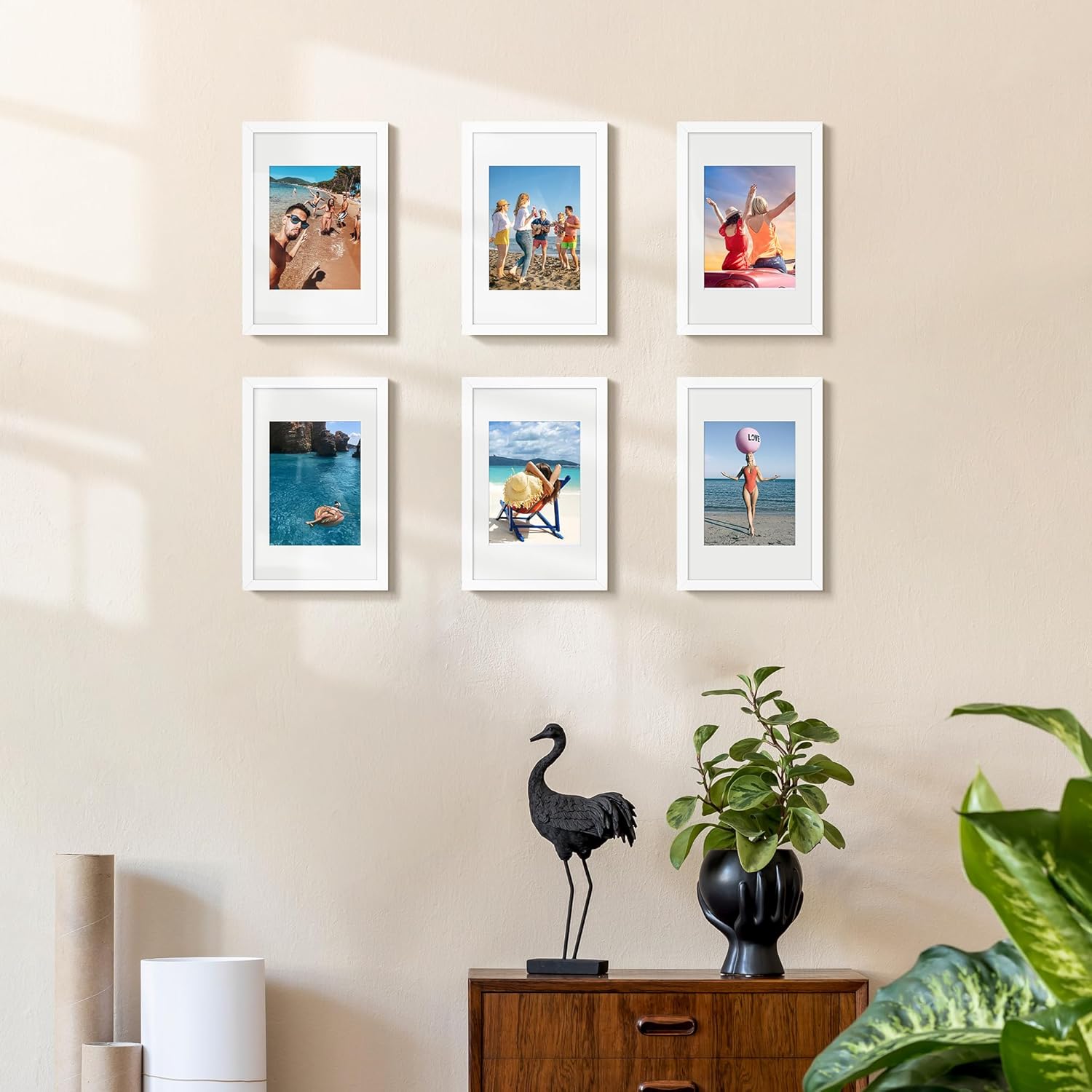 Upsimples 8x12 Picture Frame Set of 5 - Versatile Display for 6x8 Photos with Mat or 8x12 Without - White