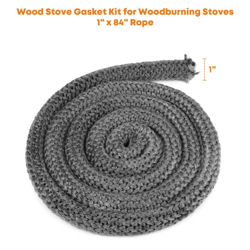 Stanbroil Wood Stove Gasket, 1" x 84" Graphite Impregnated Fiberglass Rope Seal and High-Temperature Cement Gasket Kit Replacement for Wood Stoves Door