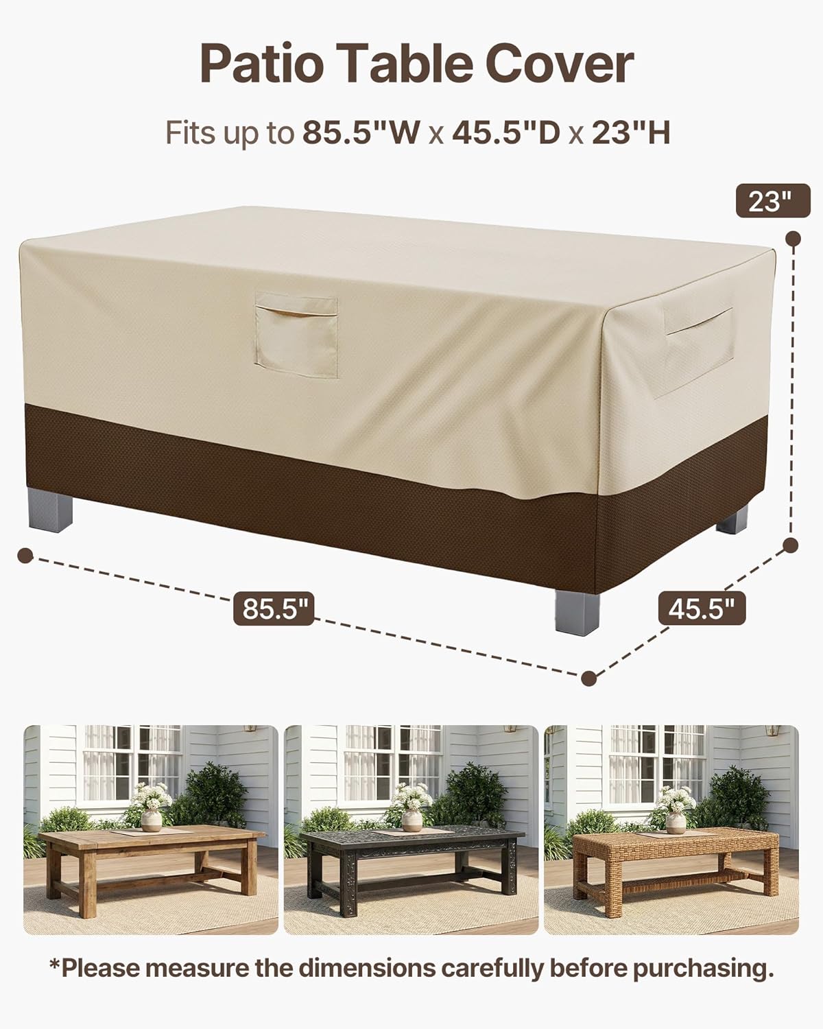 Vailge Heavy-Duty Waterproof Patio Table Cover - Rectangular/Oval Design | X-Large Beige & Brown