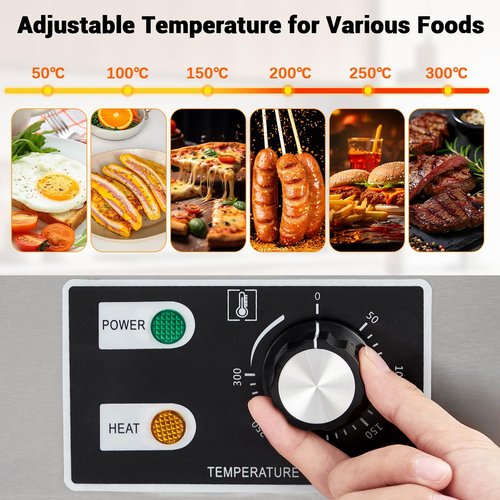 GarveeHome 14 in Commercial Electric Griddle,110V 1500W Electric Restaurant Teppanyaki Flat Top Grill with Shovels & Brushes, Non-Stick Countertop Griddle, Adjustable Temperature Control 122°F-572°F