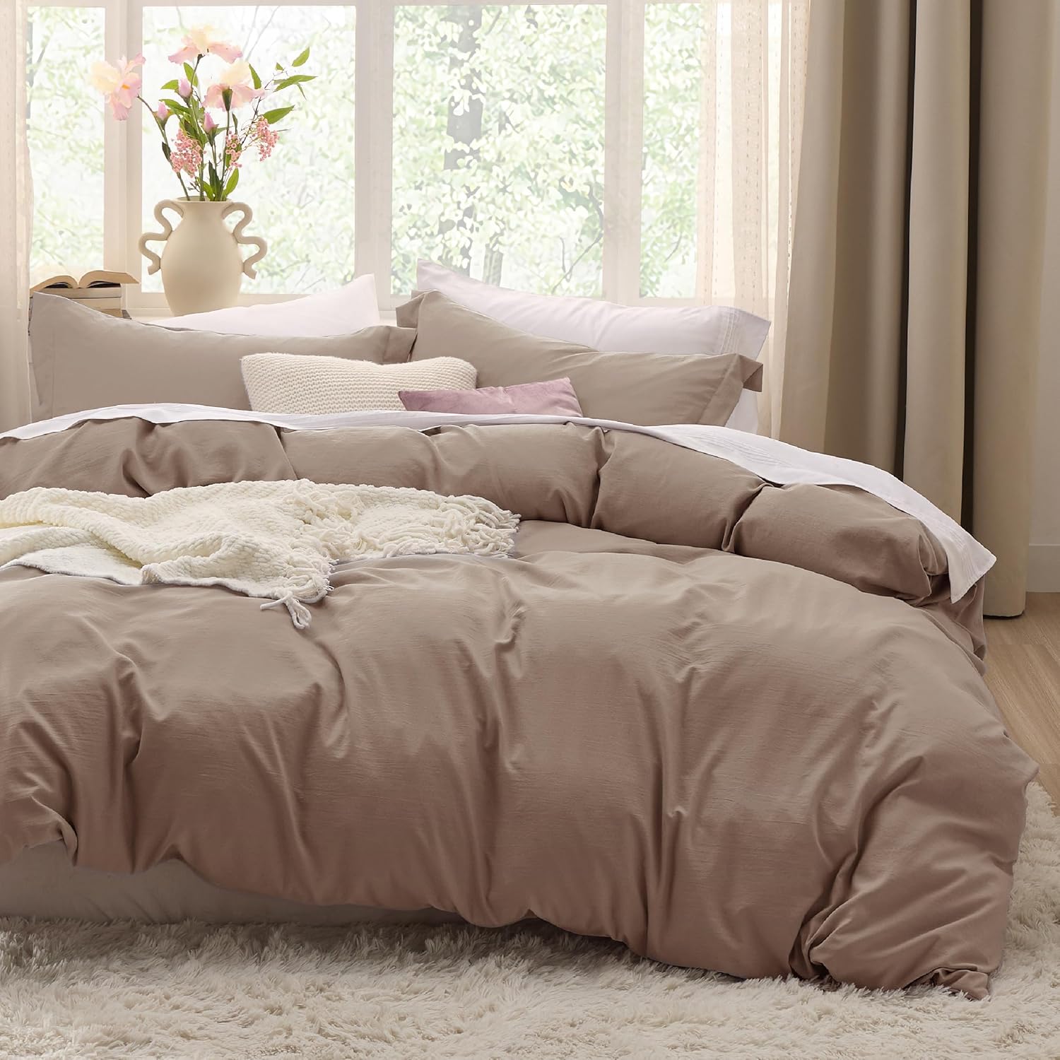 Bedsure Khaki Duvet Cover Set - Extra Soft King Size Bedding, 3 Pieces with Zipper Closure & Pillow Shams