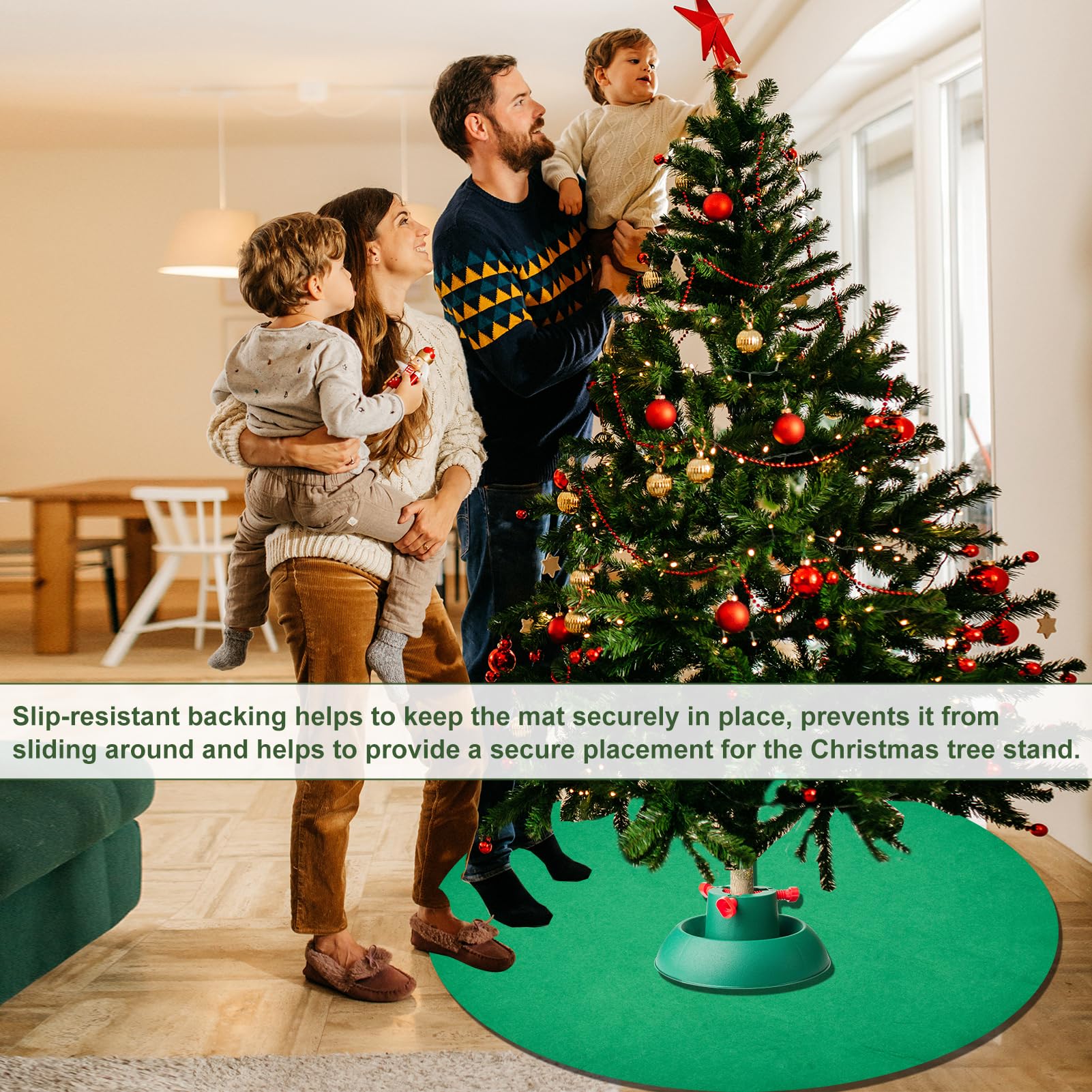 Feoang 36inch Christmas Tree Stand Mat Waterproof Floor Protector Christmas Tree Stand Pad Felt Round Xmas Tree Stand Floor Mat Under Christmas Tree for Protecting Indoor Floor（Green）