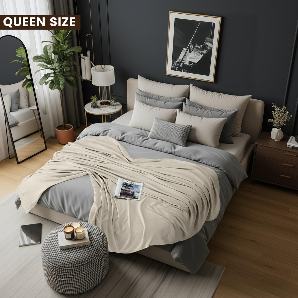 Utopia Bedding Khaki Waffle Blanket Queen Size Soft Lightweight Breathable Cotton Blend Bed Blanket for All Seasons Luxury Throws for Bed Couch and Sofa