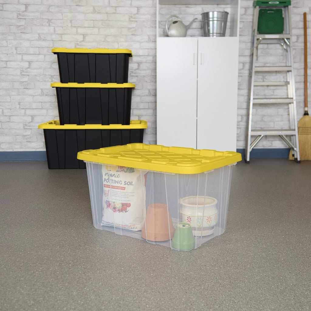 Sterilite 27 Gallon Industrial Storage Box - Heavy-Duty Plastic Container Bins with Lids | 4-Pack, Yellow