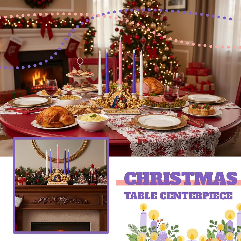 Qinyoung Advent Candle Holder - 5 Pcs Flameless Candles with Nativity Scene | Religious Home Decor