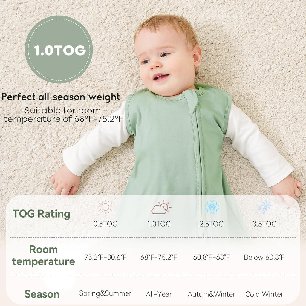 Yoofoss Baby Sleep Sack | 100% Organic Cotton Wearable Blanket for Infants 6-12 Months - 2 Pack, TOG 1.0