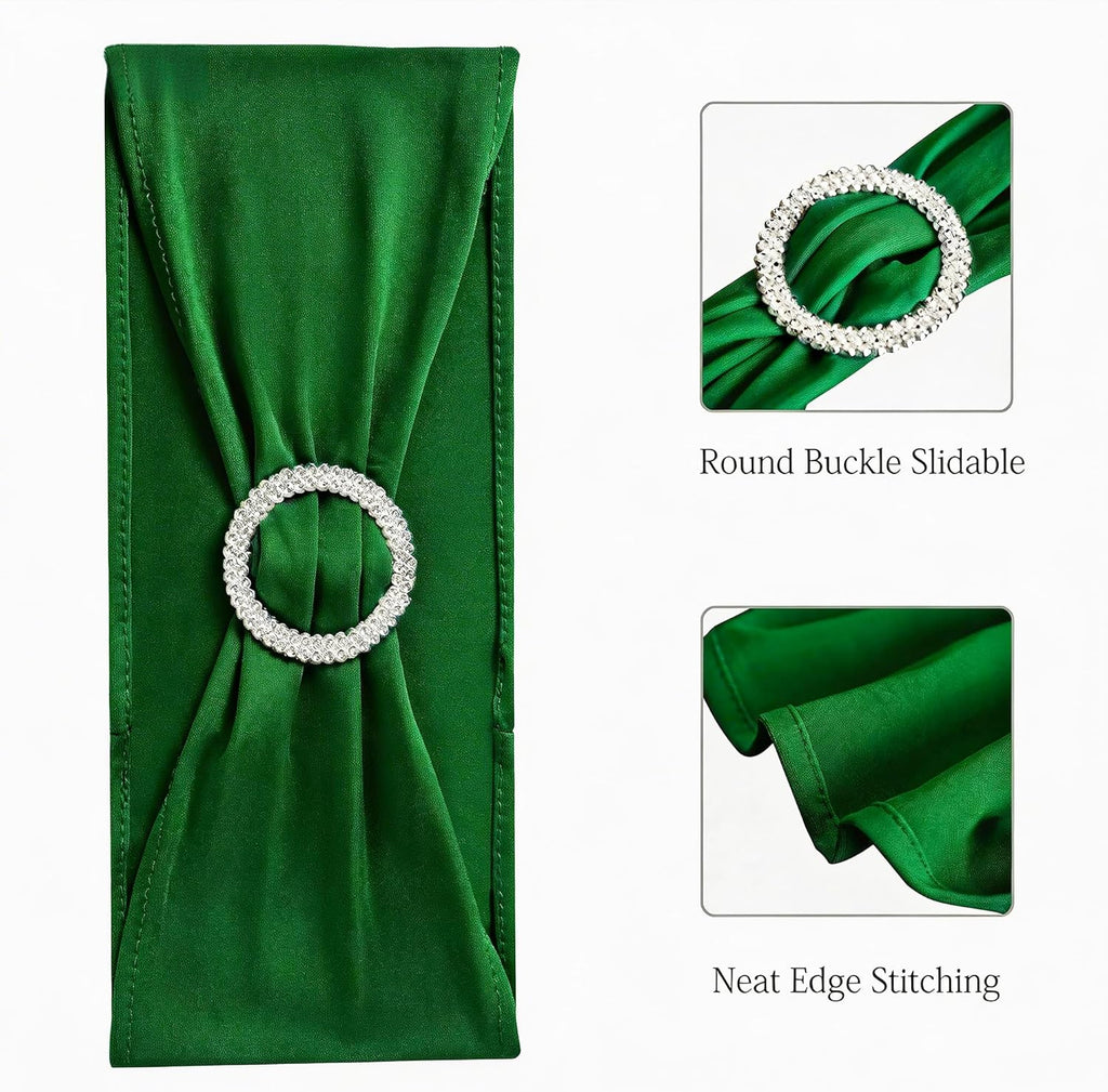 Skiennix 50 Pack Stretch Spandex Dark Green Chair Sashes - Perfect for Weddings & Events