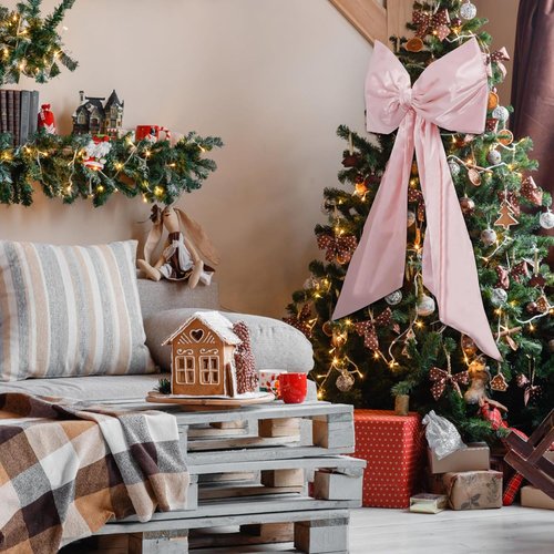 Coquette Giant Pink Bow Wall Decor - 24x48 Inch Ribbon Garland for Christmas, Birthdays & Weddings