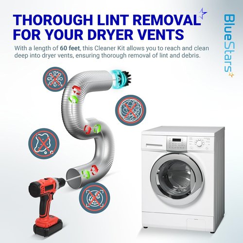 BlueStars Dryer Vent Cleaner Kit - Upgraded 30 Feet Extendable Brush & 22 Detachable Rods