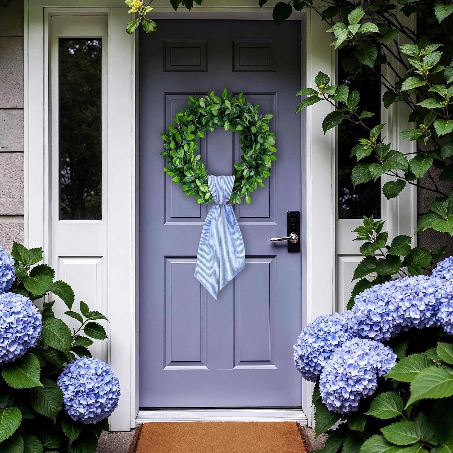 Skiennix Baby Shower Wreath Sash - Blue Seersucker Design for Front Door Decor | Holiday & Wedding Celebrations