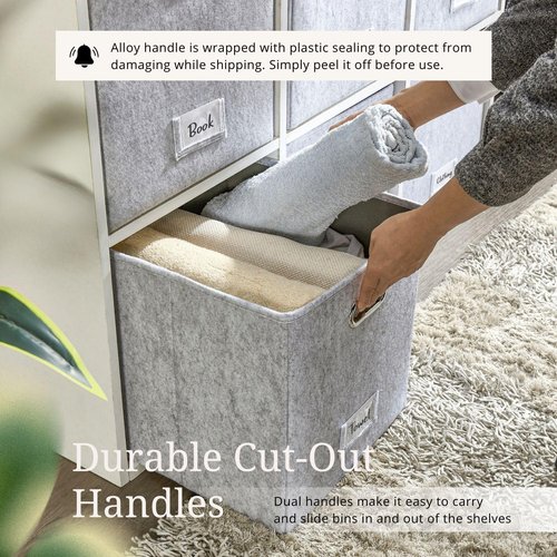 DECOMOMO Felt Storage Bins - 11-Inch Cube Storage Bins with Labels for Kallax Shelves | Light Grey (Set of 6)