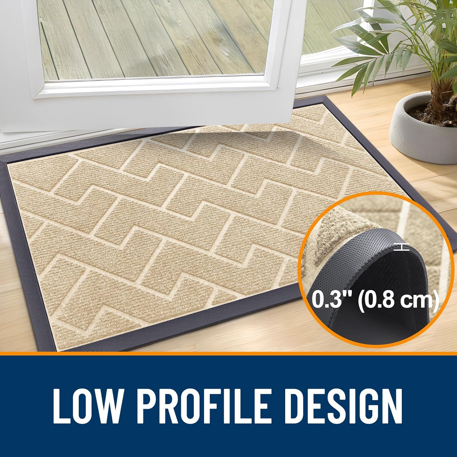 OLANLY Waterproof Front Door Mat - All-Season Herringbone Design | Sturdy Natural Rubber, Easy Clean (Beige, 71x23)