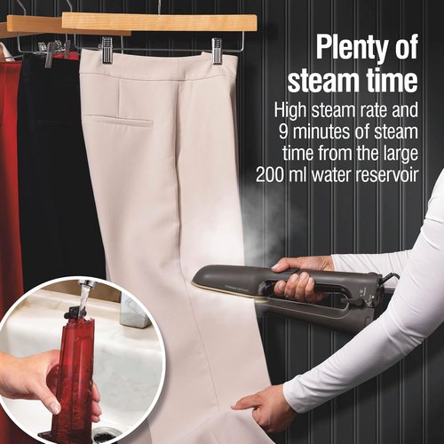 CHI SteamPress Handheld Garment Steamer - 3-in-1 Clamping Iron with 200ml Tank, Fast 25-Second Heat, Black