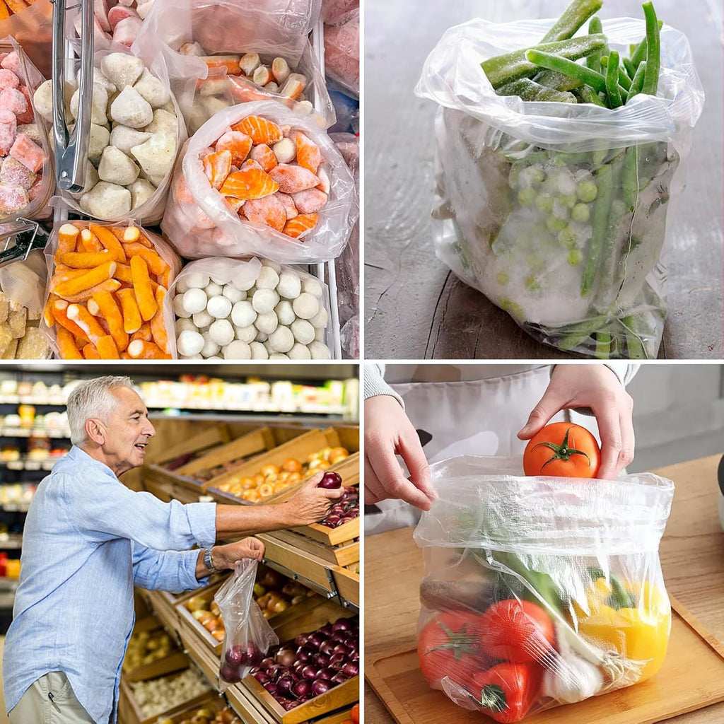 Skiennix Clear Plastic Produce Bags - Easy Tear Food Storage for Vegetables & Fruits | 12" x 20", 350 Bags/Roll