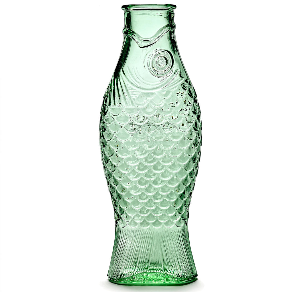 Serax Glass Water Pitcher | Fish & Fish glassware by Paola Navone | Wine Carafe Decanter 28.74 fl oz | Clear Green Bottle Container for hot & cold Drinks | Fridge Beverage Dispenser, Suitable as Vase