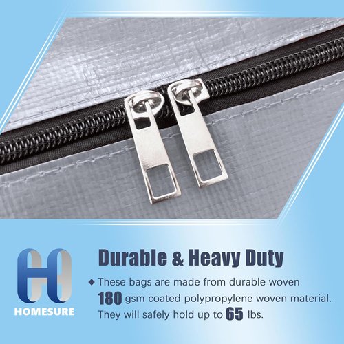 HOMESURE Large Water-Resistant Storage Bags - Heavy Duty with Zippers & Handles | 4 Pack, Silver