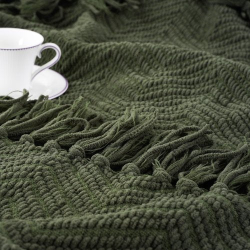 BATTILO HOME Olive Green Chenille Throw Blanket for Bed, Knit Throw Blanket,Super Soft Warm Home Decor Throw Blanket with Tassels for Couch,Sofa and Living Room,50" x 60"