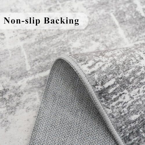 **Regine Switzerland Abstract Kitchen Area Rug - Washable Non-Slip Long Hallway Mat | Soft Stain-Resistant 2'6"x14" in Light Grey**