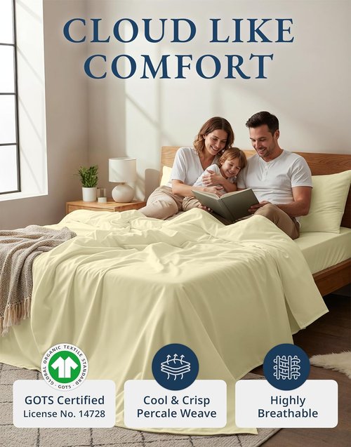 LANE LINEN 100% Organic Cotton King Size Bed Sheets - Soft, Comfy & Fully Elasticized - 15" Deep Pocket in Vanilla