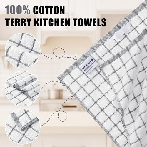 Homaxy Premium Kitchen Towels - Super Absorbent Soft Terry Dish Towels | 16”x28”, Grey, 6 Pack