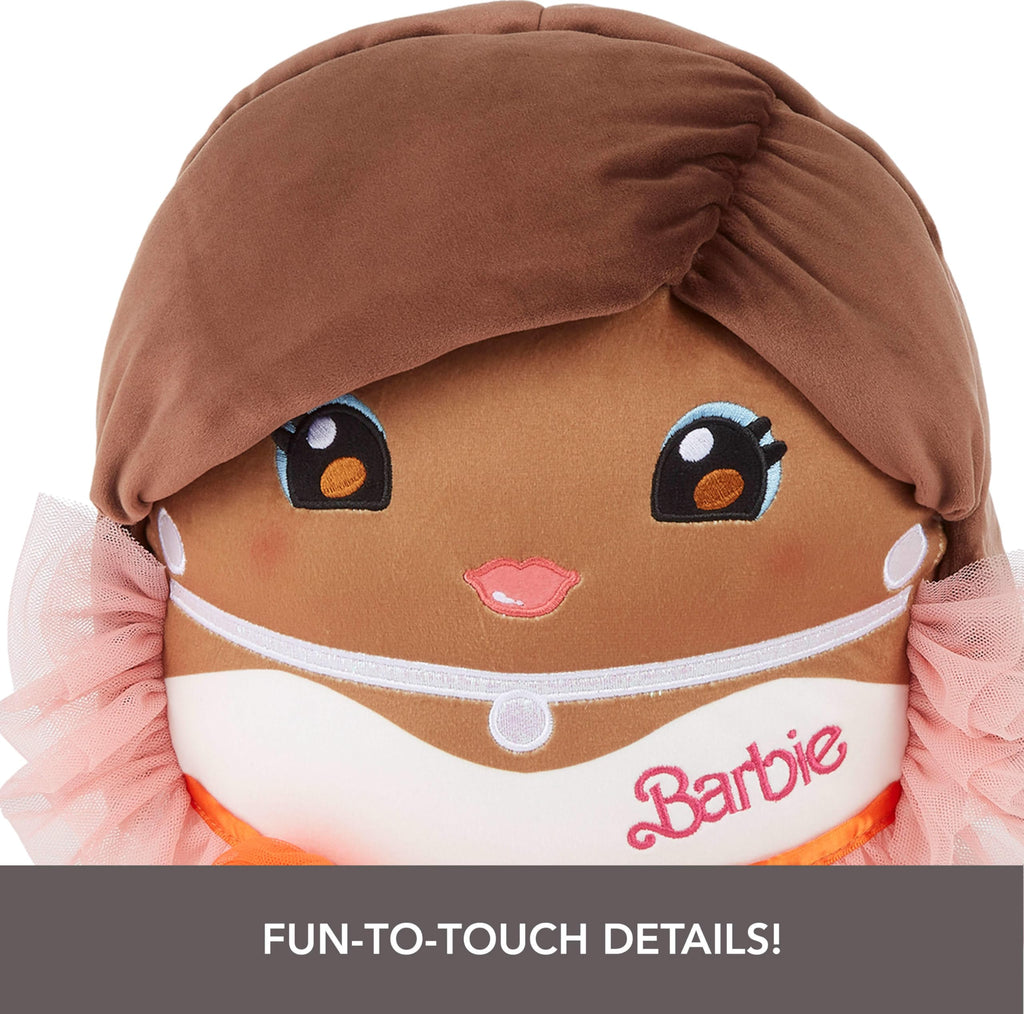 Barbie Cuutopia Plush, 10-inch Soft Pillow Doll Inspired by Iconic ‘80s Peach Gown with Tactile Ruffle Sleeves & Long Hair, Collectible Toy