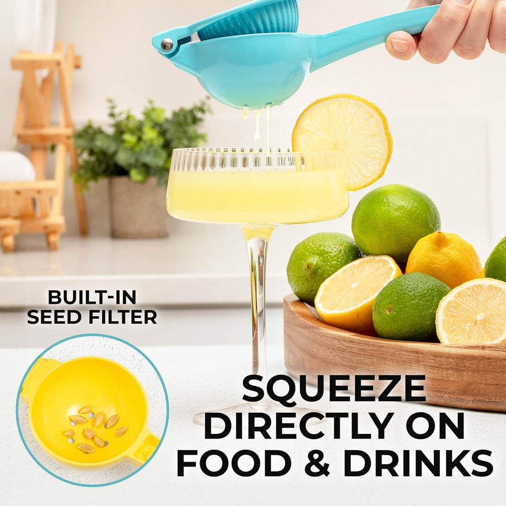 Zulay Premium Metal Lemon Squeezer - Manual Citrus Juicer for Maximum Juice Extraction | Light Blue