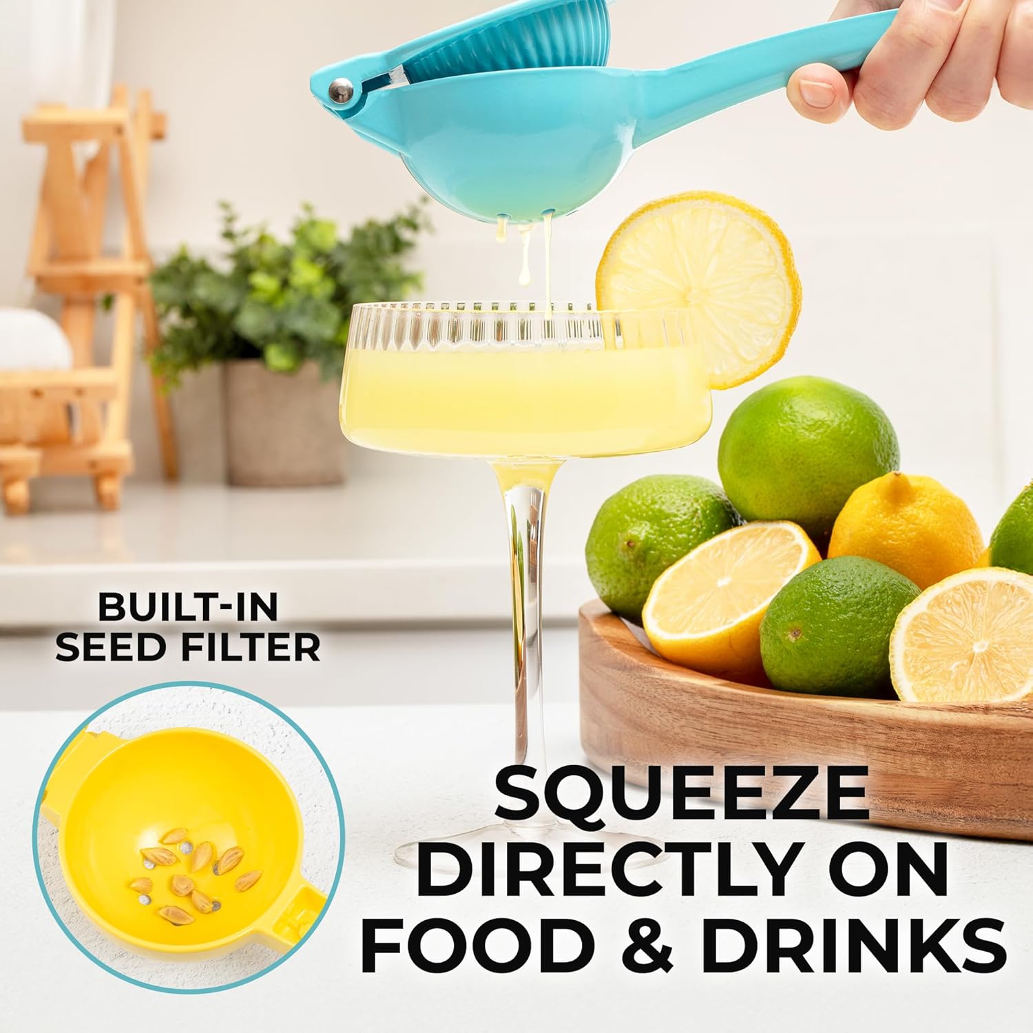 Zulay Premium Metal Lemon Squeezer - Manual Citrus Juicer for Maximum Juice Extraction | Light Blue