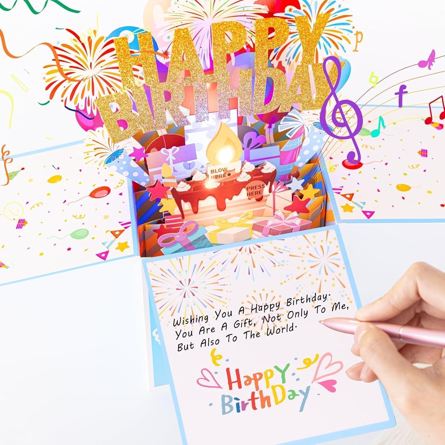 Pop Up Birthday Cards - Large 3D Design with Blowable Lights & Music | Fun Gifts for All Ages