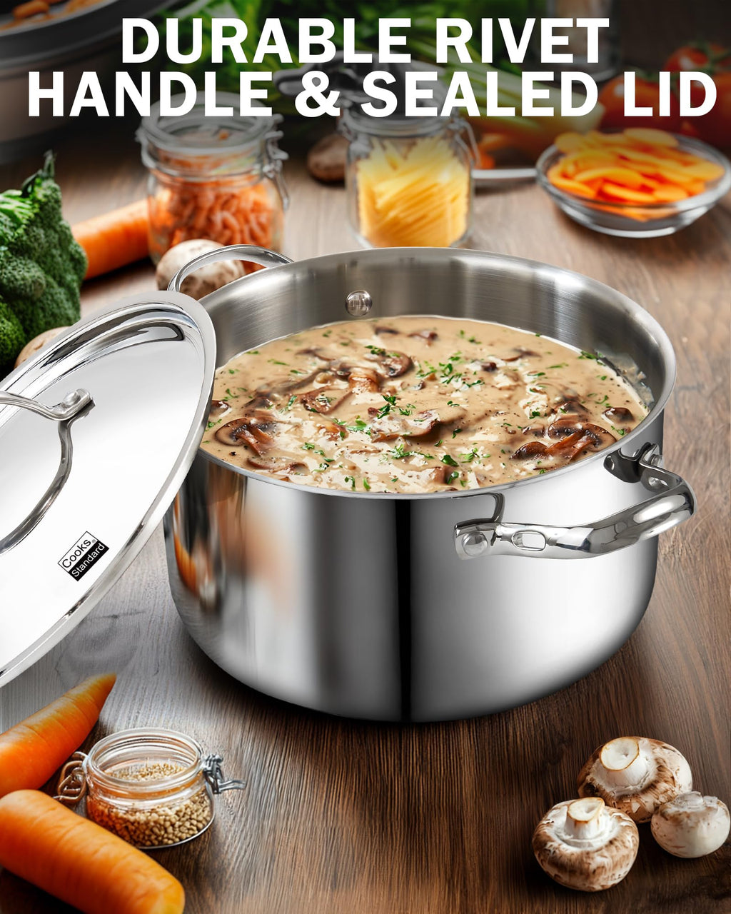 Cooks Standard Multi-Ply Clad 7 Quart Stock Pot, Stainless Steel Dutch Oven