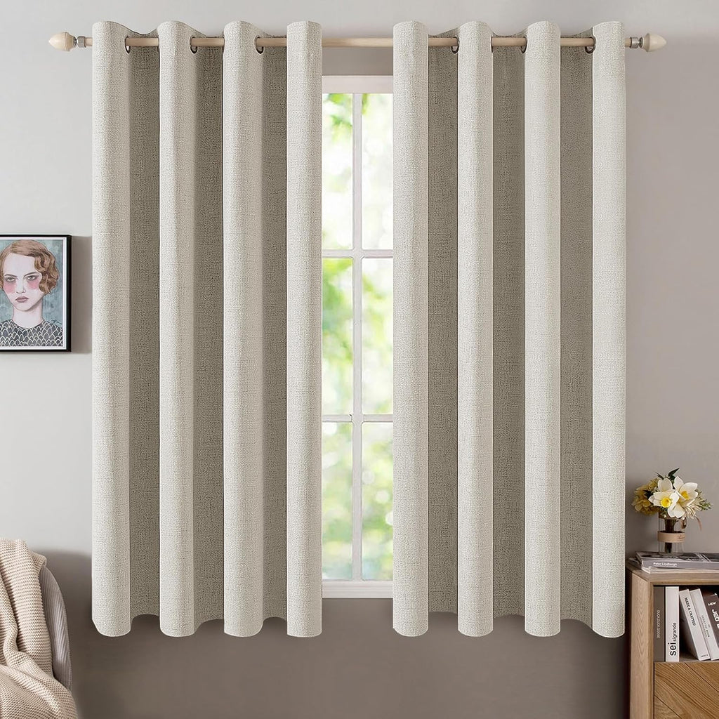 MIULEE Linen Curtains - 100% Blackout Thermal Insulated Grommet Drapes for Bedroom & Living Room | 52 x 45 Inch (2 Panels)