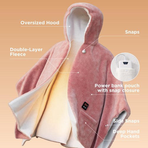 Bedsure Cordless Heated Blanket - Fluffy Electric Wearable Blanket Hoodie with 20000mAh Battery Pack, Portable USB Heated Shawl as Winter Gifts for Women Mom, 4 Heat Levels & 4 Timers, 55"x69", Grey