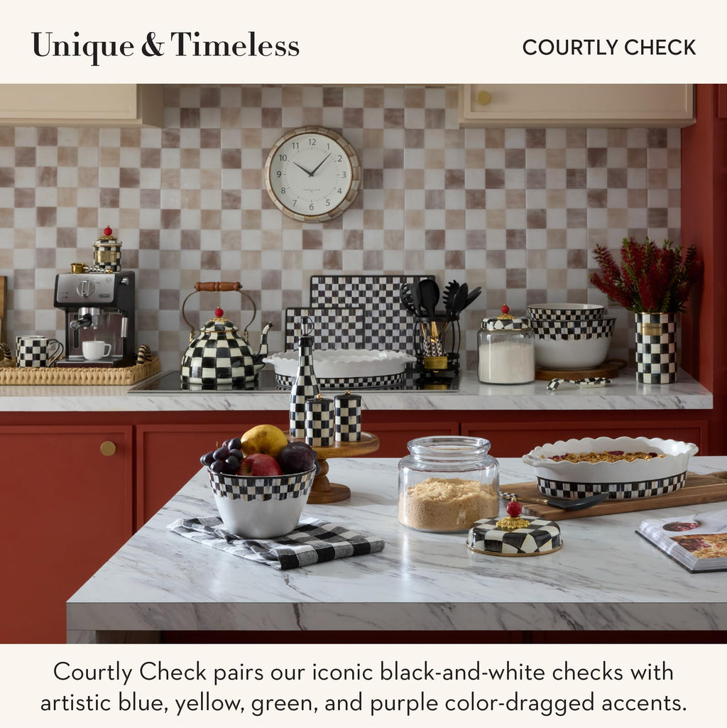 MACKENZIE-CHILDS Tempered Glass Cutting Board, Large Countertop Cutting Board, Black-and-White Courtly Check, Set of 2