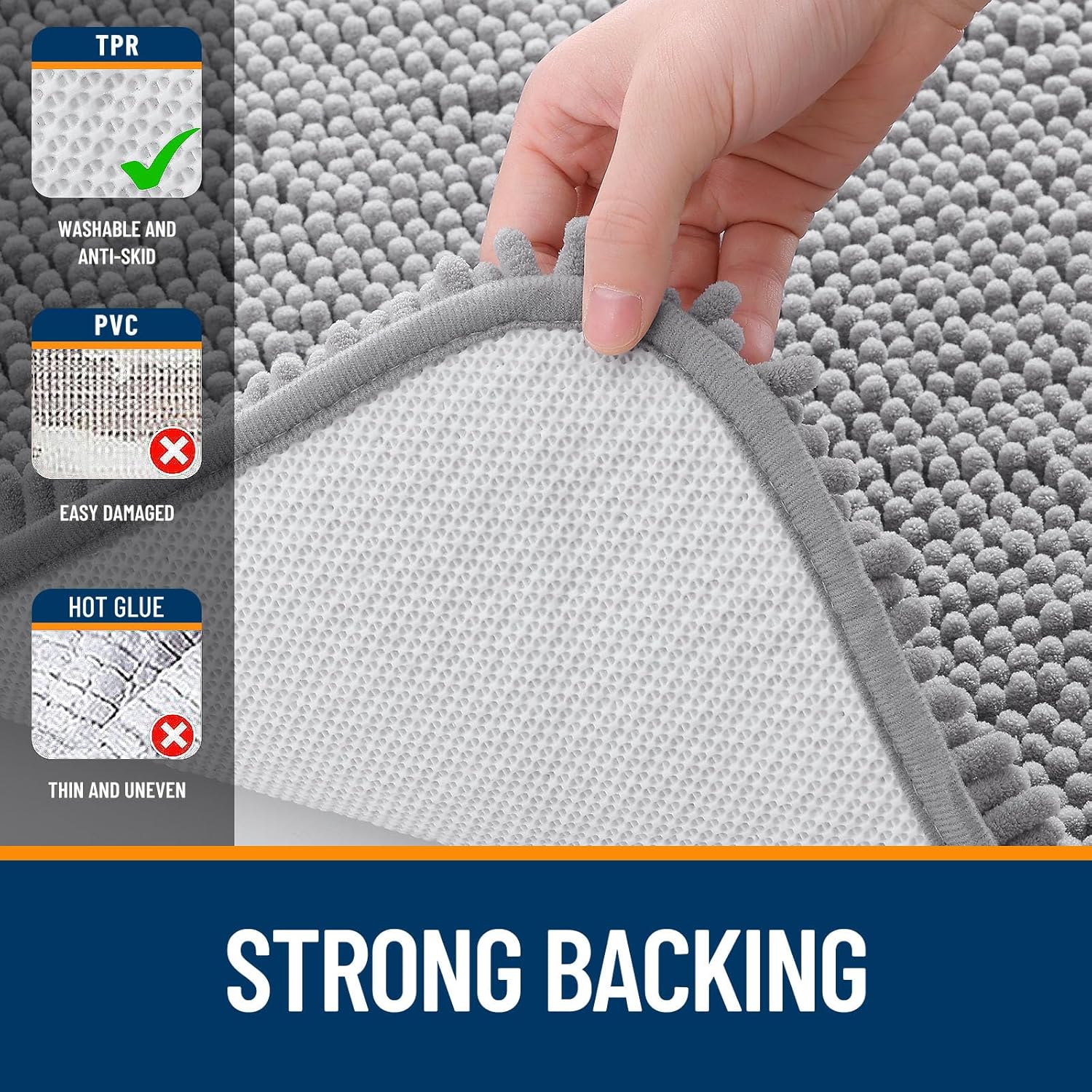 OLANLY Bathroom Runner Rugs - Extra Soft Chenille Bath Mats | 59x24, Quick-Dry, Machine Washable, Grey
