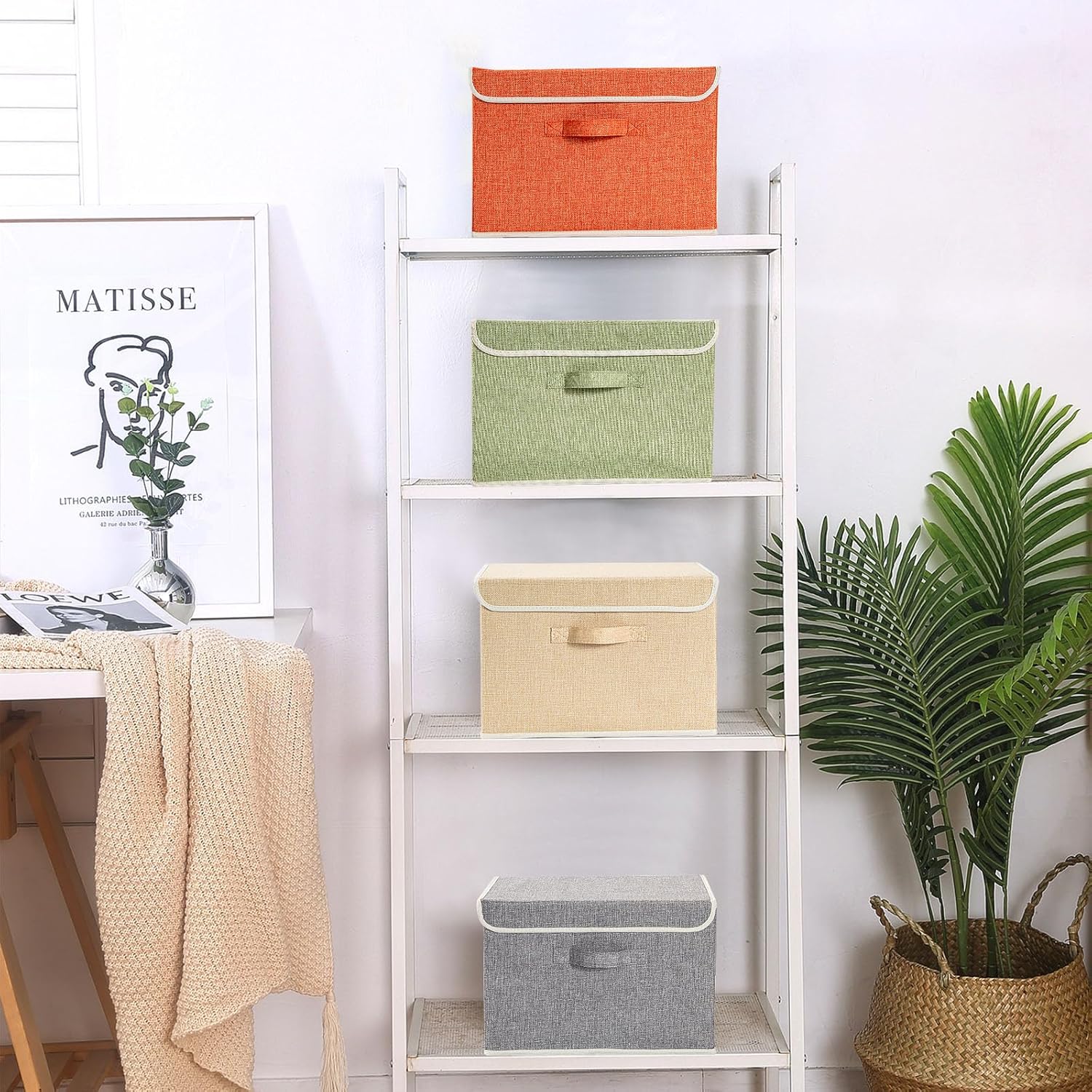 Skiennix Storage Bins - Foldable Clothing Storage Box with Lid & Handle | 15L x 10W x 10H Inch, 4 Color Set