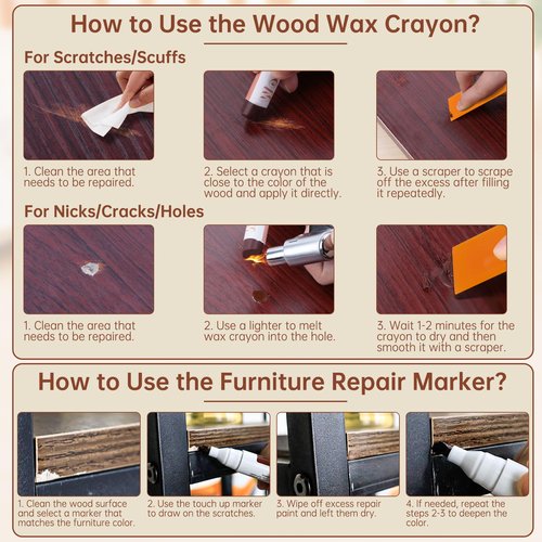 A-HEYIDA Wood Filler Putty Sticks -16 Colors Wax Crayons & 8 Furniture Marker Touch-Up Pens for Wood Floors & Cabinet Scratches, Cracks and Nail Holes - Laminate Floor Repair Kit