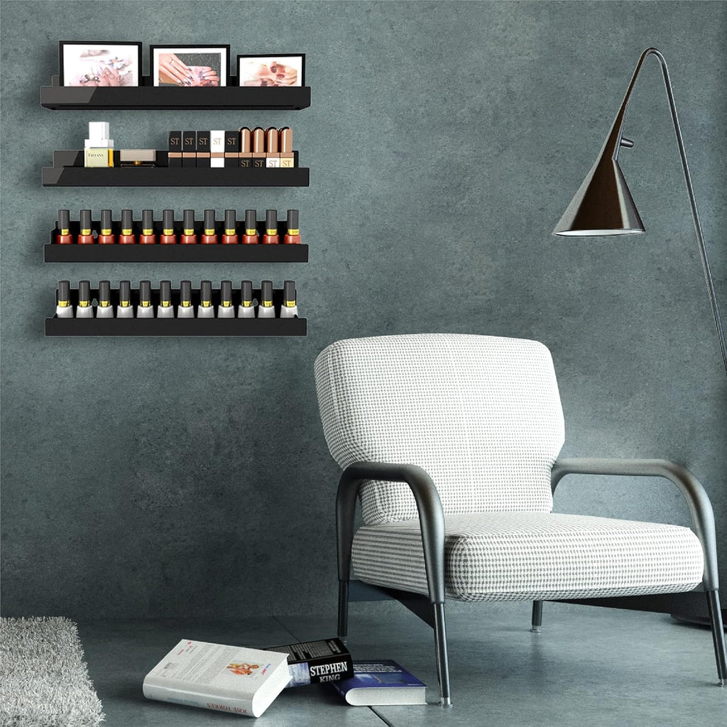 Skiennix 15-Inch Black Acrylic Shelves - Modern Floating Bookshelf for Kids Room | Stylish Toy & Display Storage
