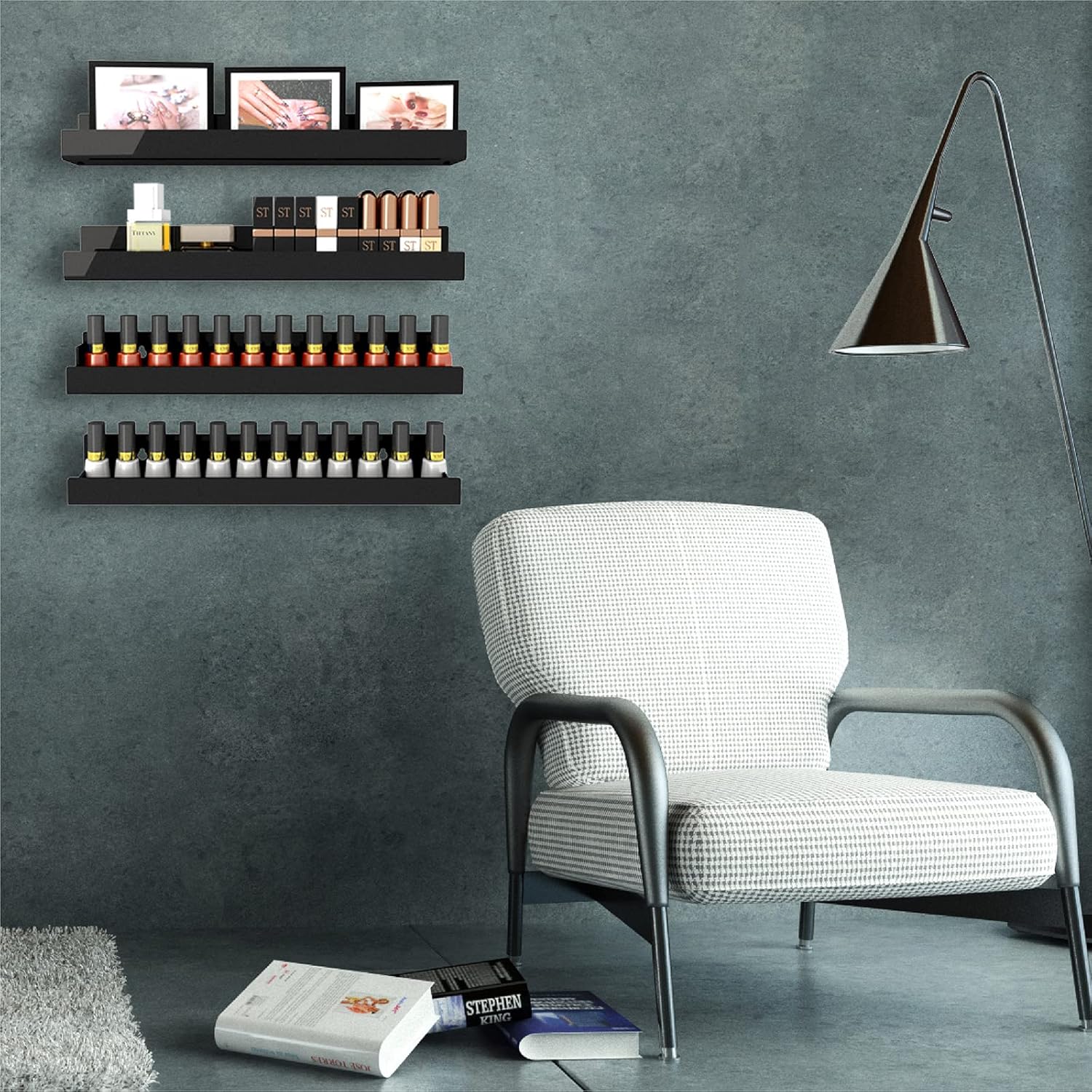 Skiennix 15-Inch Black Acrylic Shelves - Modern Floating Bookshelf for Kids Room | Stylish Toy & Display Storage