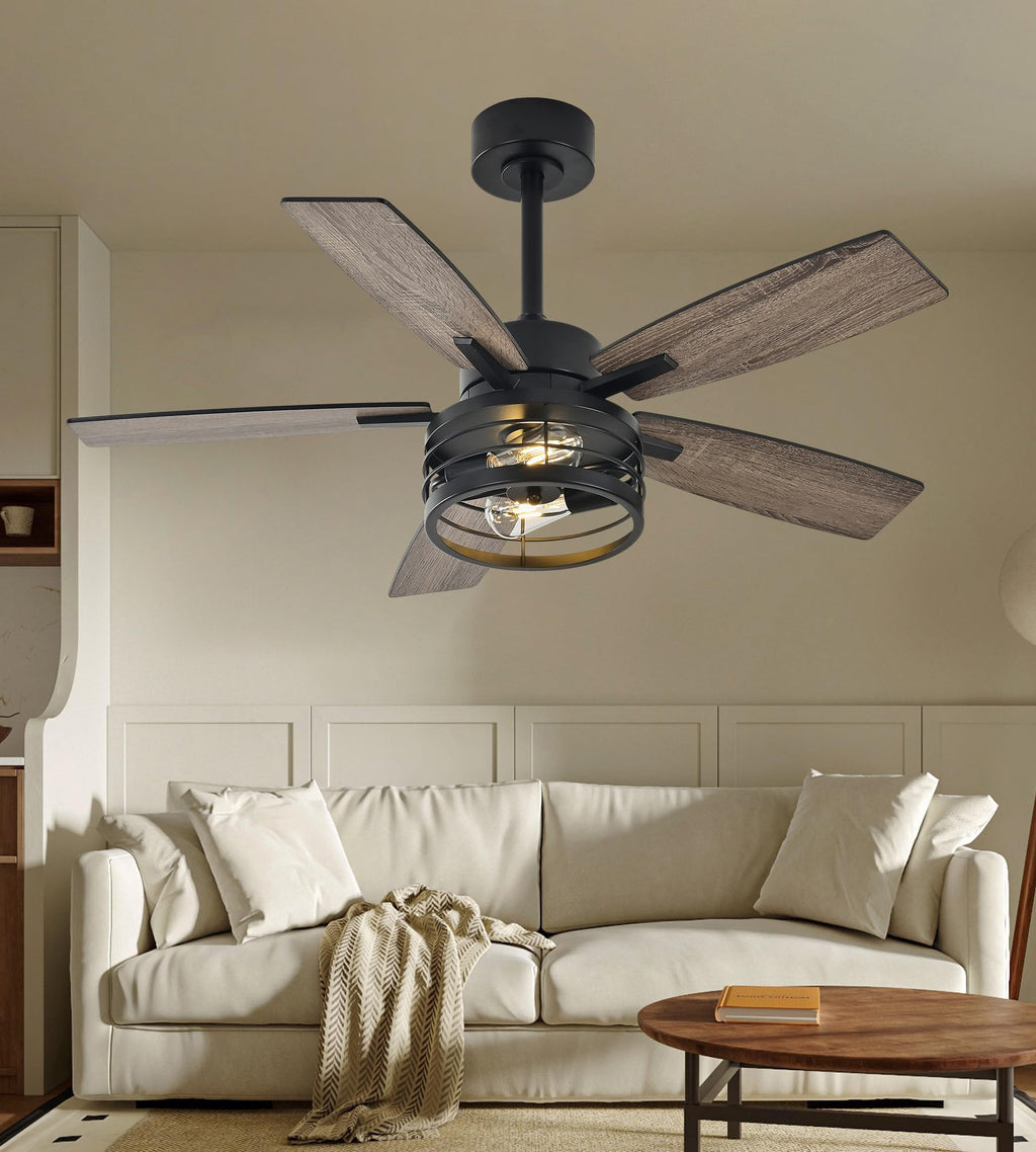 TAVZAKE 42 inch Ceiling Fans with Lights, Low Profile Ceiling Fan with Remote Control, 6 Speeds DC Reversible, 5 Blades, Classic Ceiling Fans for Living Room and Garage