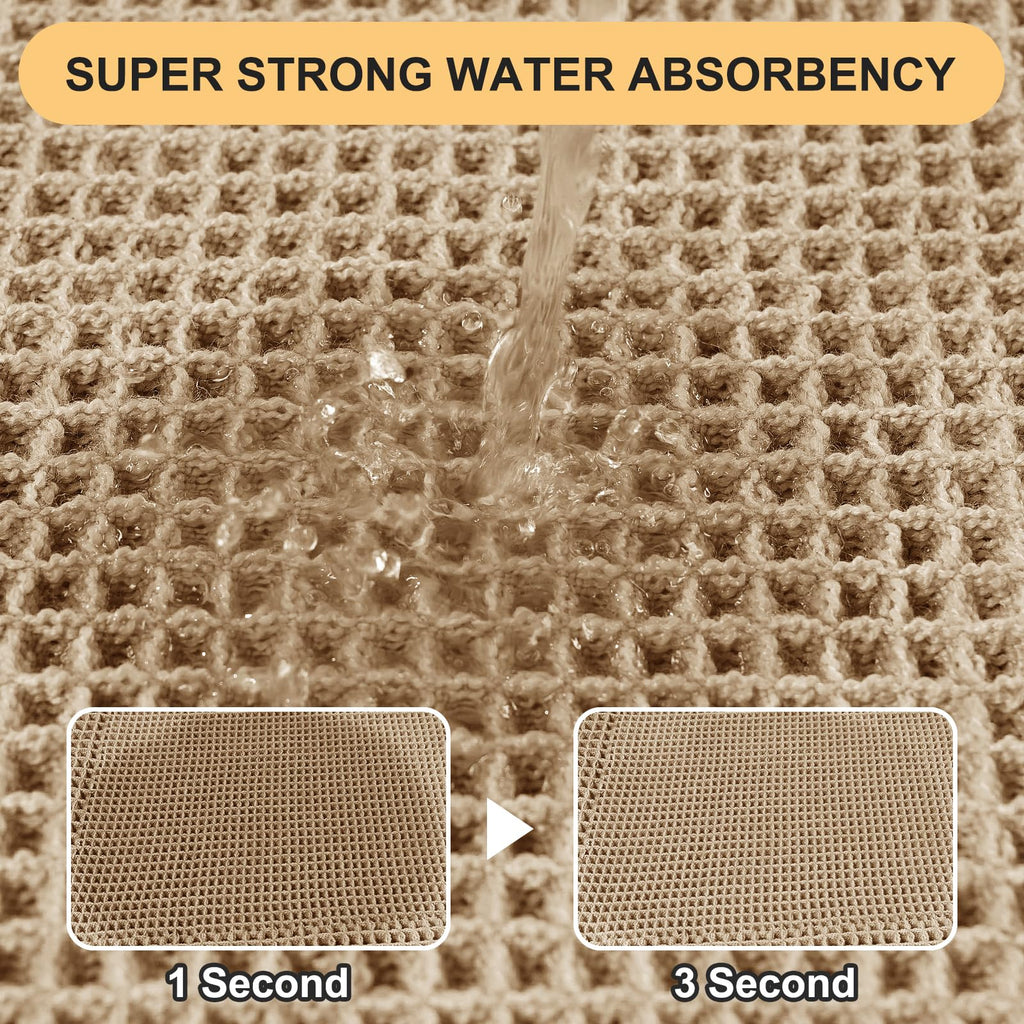 Upgrade Waffle Bath Mat, Boho Bathroom Rugs Absorbent Non Slip, Ultra Soft Bathroom Mat, Machine Washable Knit Bath Rugs with Border for Bathroom, Bedroom, Kitchen, Shower, Tub, 36"x24", Beige