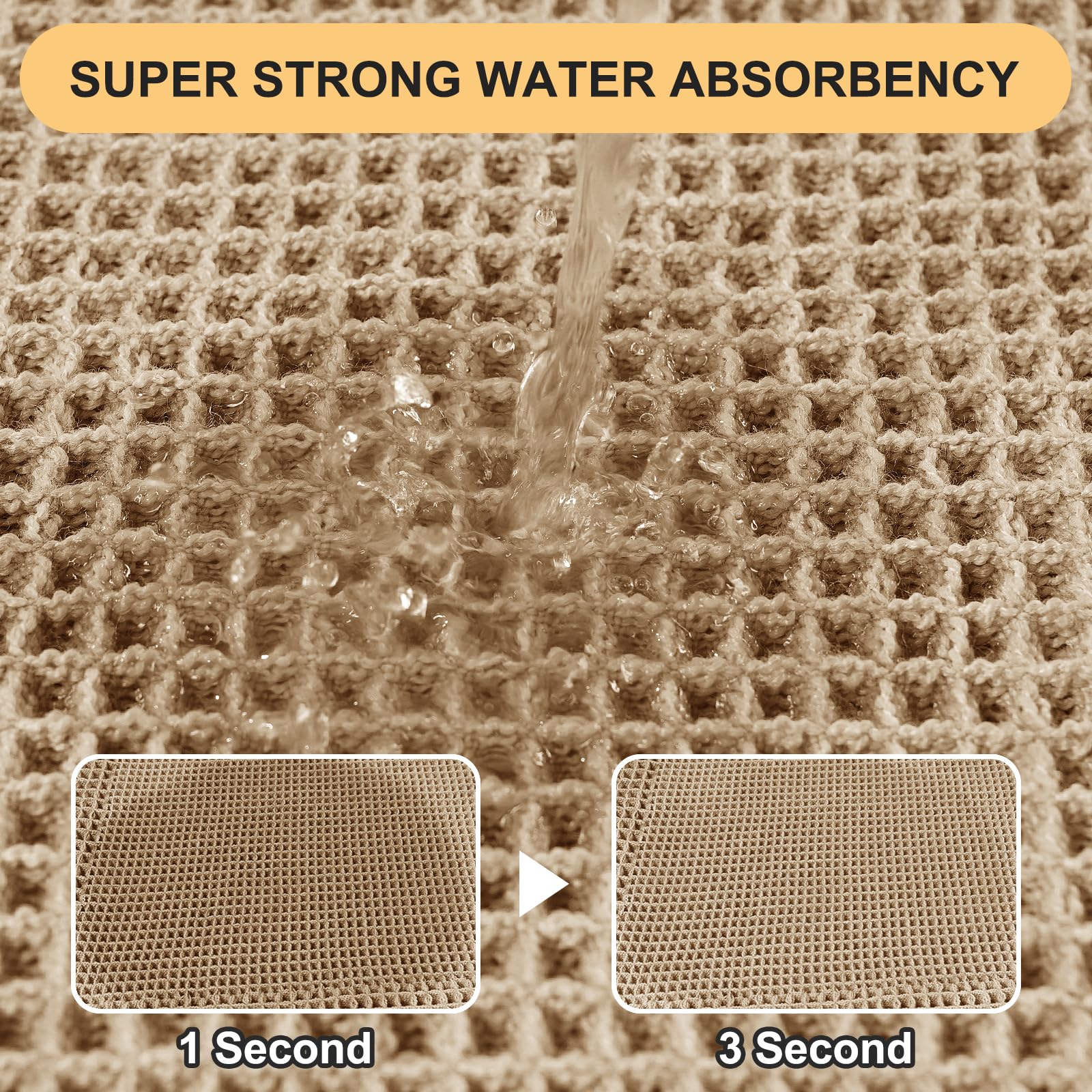 Upgrade Waffle Bath Mat, Boho Bathroom Rugs Absorbent Non Slip, Ultra Soft Bathroom Mat, Machine Washable Knit Bath Rugs with Border for Bathroom, Bedroom, Kitchen, Shower, Tub, 36"x24", Beige
