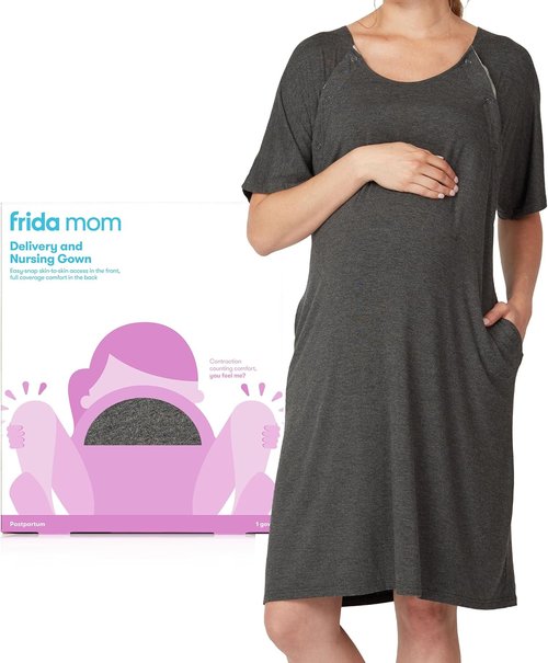 Frida Mom Labor and Delivery Gown - Easy-Snap Nursing Gown with Skin-to-Skin Access | Full Coverage
