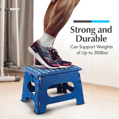 Handy Laundry Folding Step Stool - Lightweight & Sturdy for Adults and Kids - Easy One Flip Open - Blue | 2-Pack