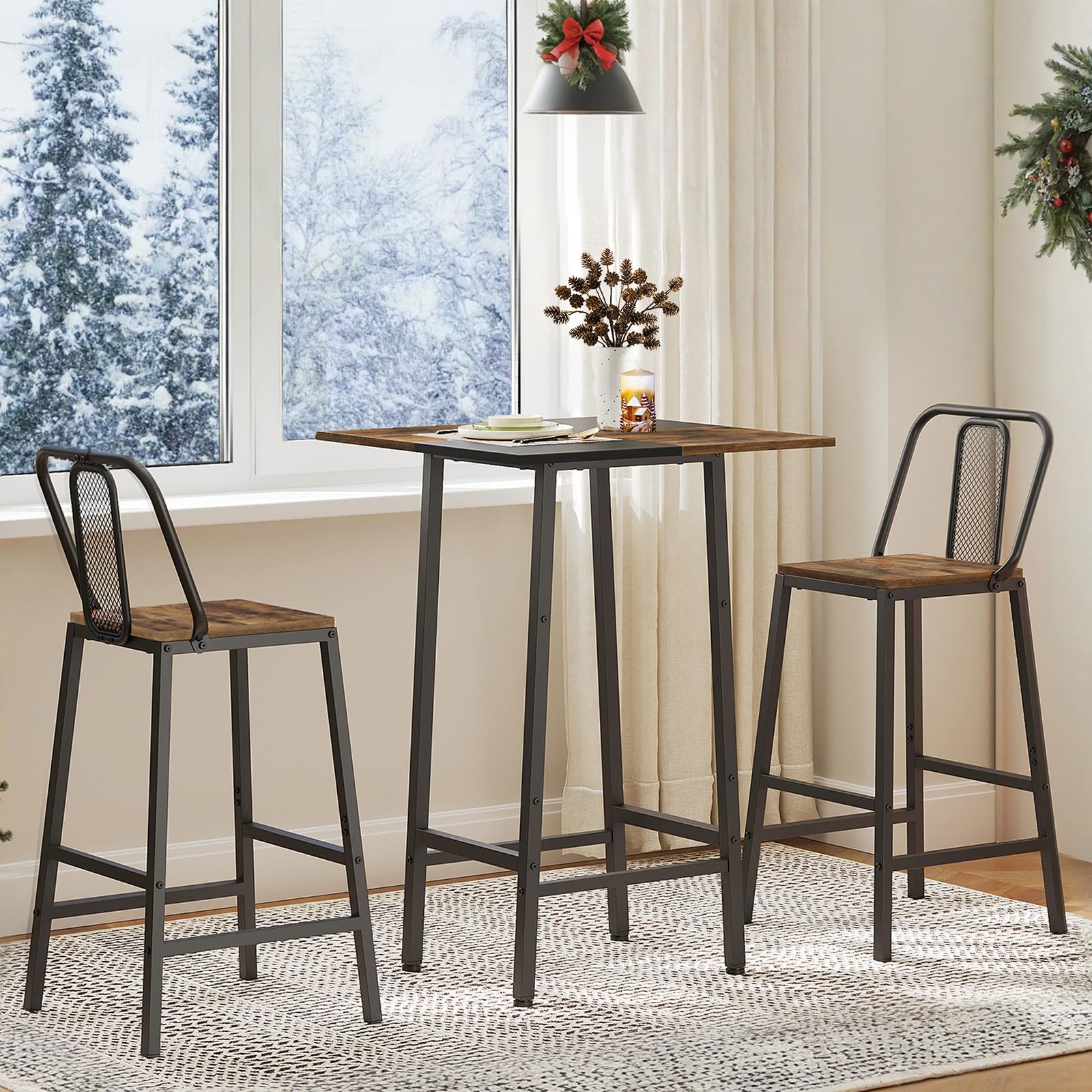 YATINEY Bar Table, Kitchen Dining Table, Bar Counter Height Table, Pub Color Matching Breakfast Table, for Dining Room, Tavern, Coffee Corner, Party, Rustic Brown and Black BT02BR